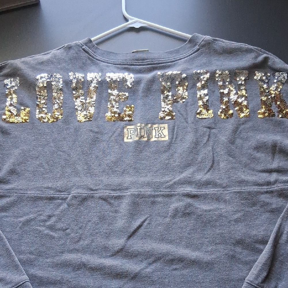 Victorias Secret PINK Y2K Gray Bling Sweatshirt Gold Sequins